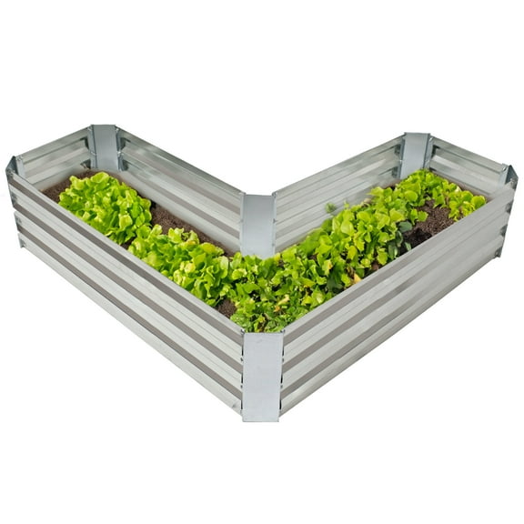 Sunnydaze 47.25" x 47.25" x 12" L-Shaped Silver Galvanized Steel Outdoor Raised Garden Bed