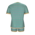 thumbnail image 6 of Women's Two Piece Outfits Short Sleeve Striped T-shirt Tops and Shorts Sets Loungewear Summer Trendy Clothes (XL, Army Green), 6 of 6