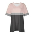 thumbnail image 4 of Hvyesh Plus Size Tops for Women Dressy Color Block Patchwork Top Flowy V Neck Short Sleeve Tshirt Going Out Work Tops BlackFridayES, 4 of 5