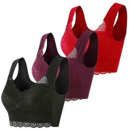 Valcatch 3 Pack Women s Seamless Floral Lace Bra Thin Wirefree Push up Vest Style Underwear Back Smoothing Comfort Everyday Bralette