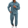 thumbnail image 1 of Uinagy Men's Autumn and Winter Fashion Jacket Button Coat Pants Two-Piece Suit, 1 of 9