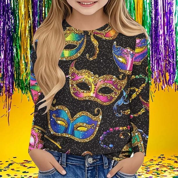 Blusas y camisas de manga larga con cuello redondo Camisas con estampados de manga larga Cuello redondo lindo Blusas casuales elegantes Ropa Camisas de cuello redondo Niña Top de poliéster