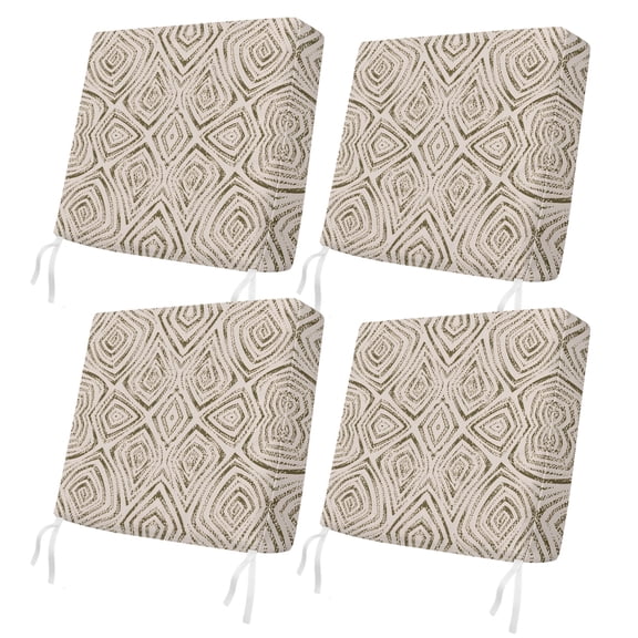Brown Wavy Lines 4 Pcs Patio Cushion Covers, Country Abstract Watercolor Geometric Patterns Waterproof Outdoor Cushion Cover, Replacement Washable Sofa Chair Seat Cover with Zipper 20"x18"x4"