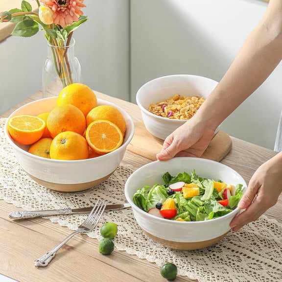 Ceramic Mixing Bowls Set of 3, Large Serving Bowls 2.1/1.5/1.0 Qt, Microwave & Dishwasher Safe, White