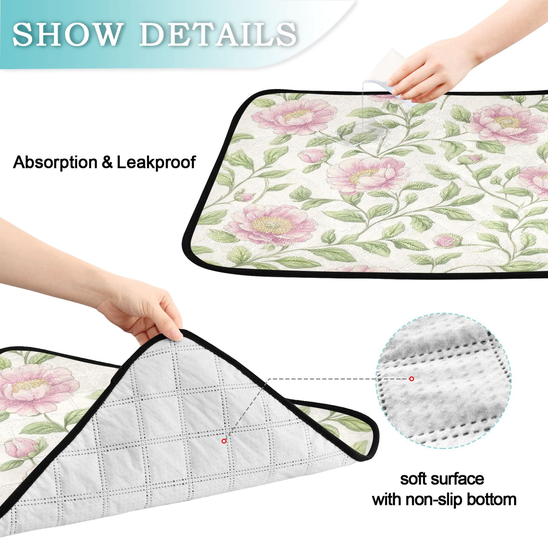 Qxltty Blooming Pink Peonies Cat litter Pads Pet Set of 3 Diaper Mats Center Anti-leakage Layer Absorbent Soft and Comfortable