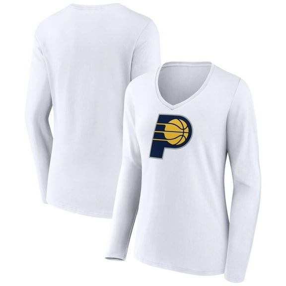 Women's White Indiana Pacers Logo Long Sleeve V-Neck T-Shirt