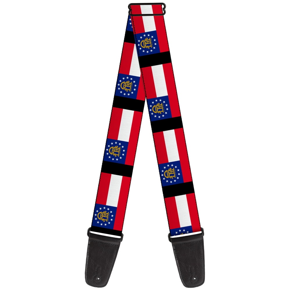 Buckle-Down Guitar Strap, Georgia Flags Black, 2 Inches Wide