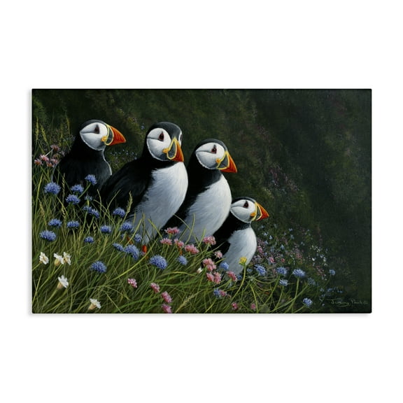 Stupell Industries Puffins & Wild Flowers Canvas Wall Art design by Jeremy Paul, 16 x 24