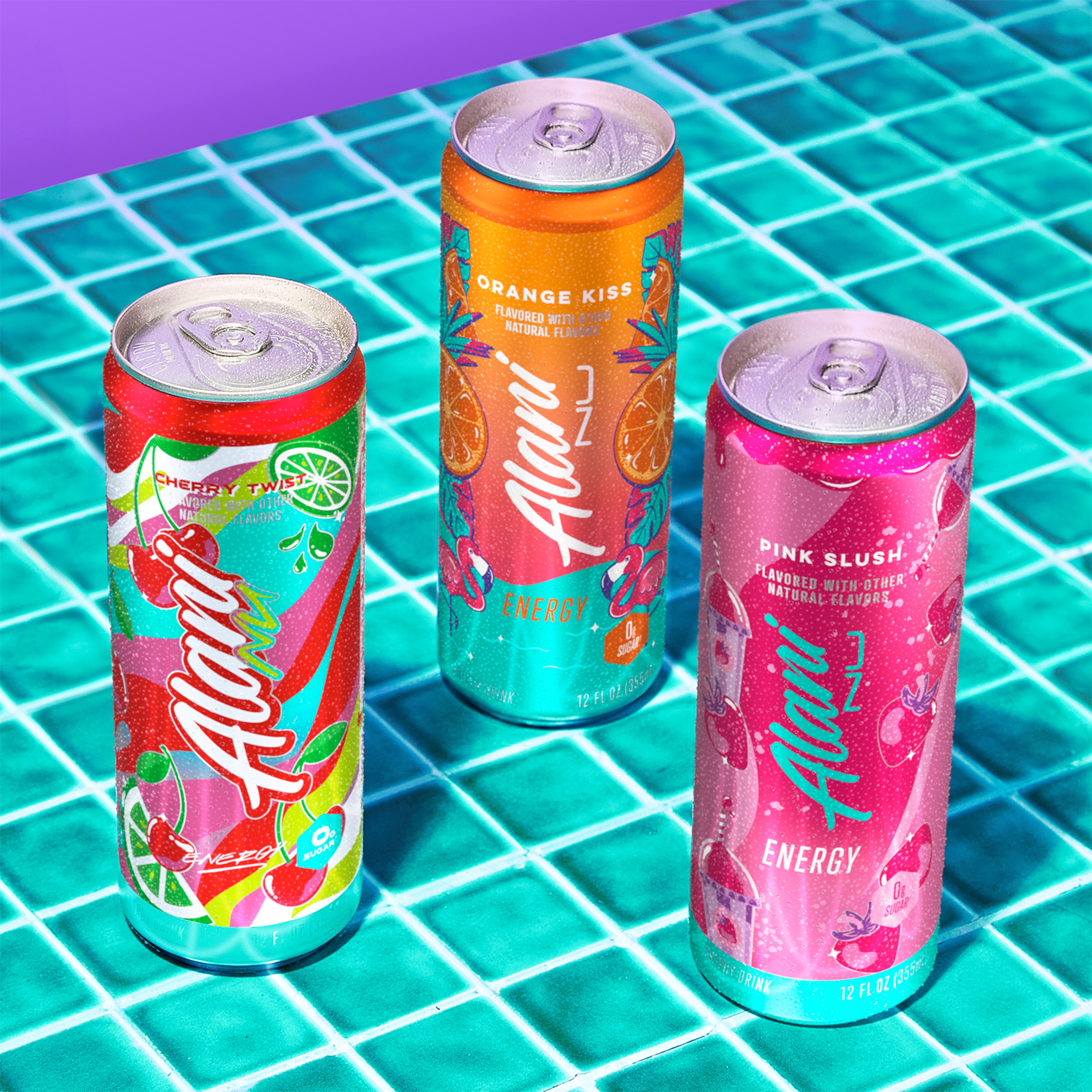 Alani Nu Sugar Free Energy Drink, Variety Pack, Pink Slush, Orange Kiss, Cherry Twist, 12 fl oz, 12 Pack, Cans, 200mg Caffeine