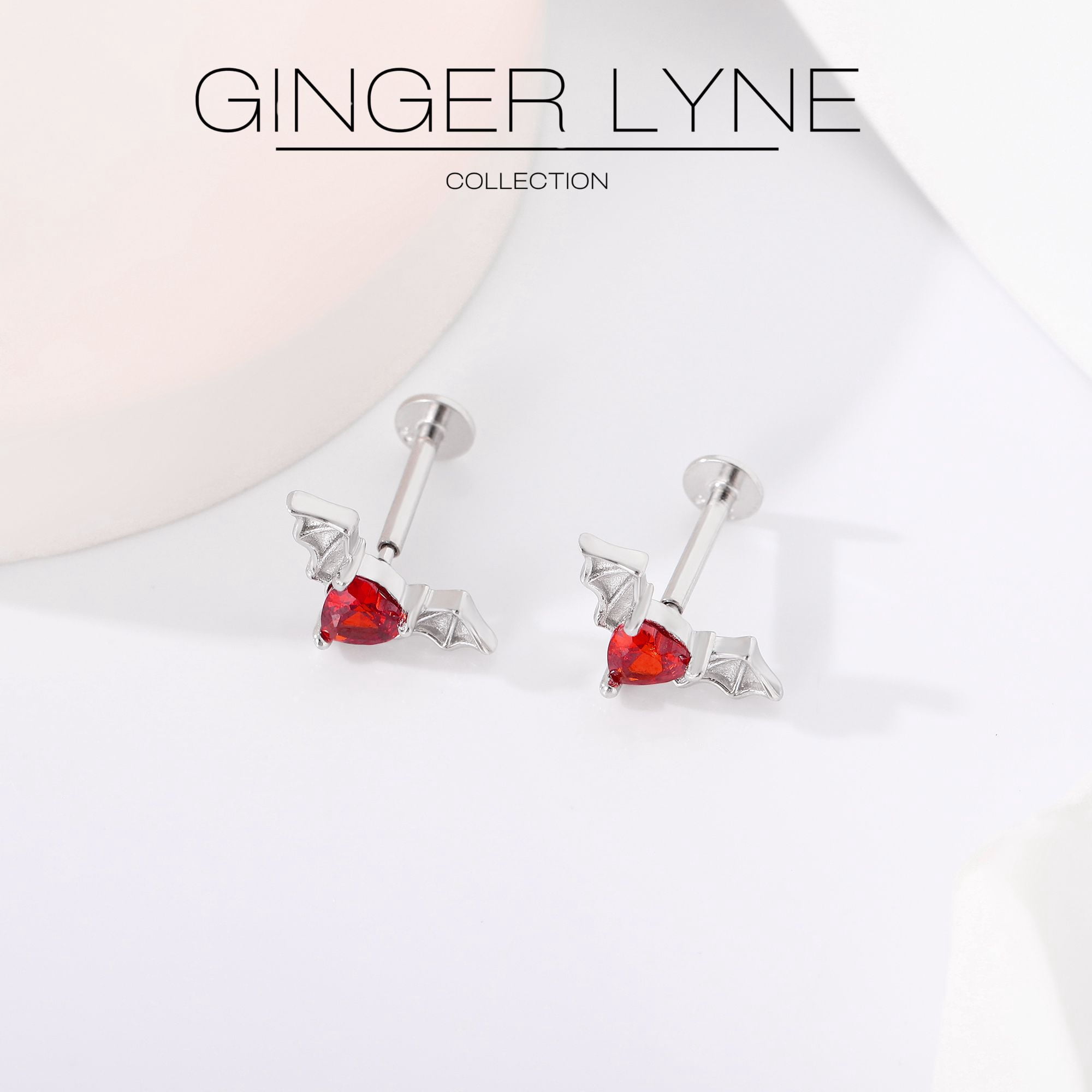 Flying Bat Flat Back Earrings for Women Sterling Silver 16g Cartilage Helix Lobe Body Piercing Stud Ginger Lyne