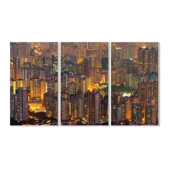 The Stupell Home Decor Collection Aerial View of Hong Kong at Dusk Wood Wall Art