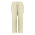 thumbnail image 7 of Women's Cotton Linen Pants Solid Color Elastic Waist Drawstring Lightweight Trousers Versatile Straight Tube Casual Thin Pant Beige XL, 7 of 7