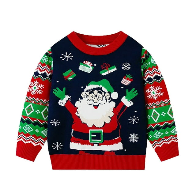 LOVZFMLL Sweater Chandails pour Garçons, Col Rond Côtelé Chandail Décontracté Imprimé, Vêtements d'Automne Noël Hauts Chauds d'Hiver pour Garçons de 6-7 Ans