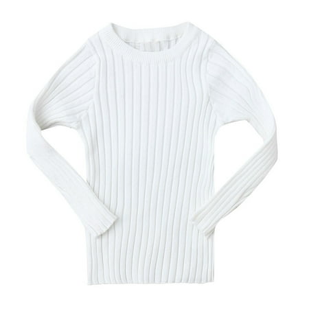 

Honeeladyy Toddler Kids Baby Girls Ribbed Knit Sweater Soft Solid Warm Sweater Pullover White