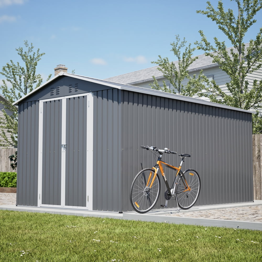8x12 FT Aluminum Frame Storage Shed - Secure Lockable Doors for Garden, Patio & Lawn Equipment Protection