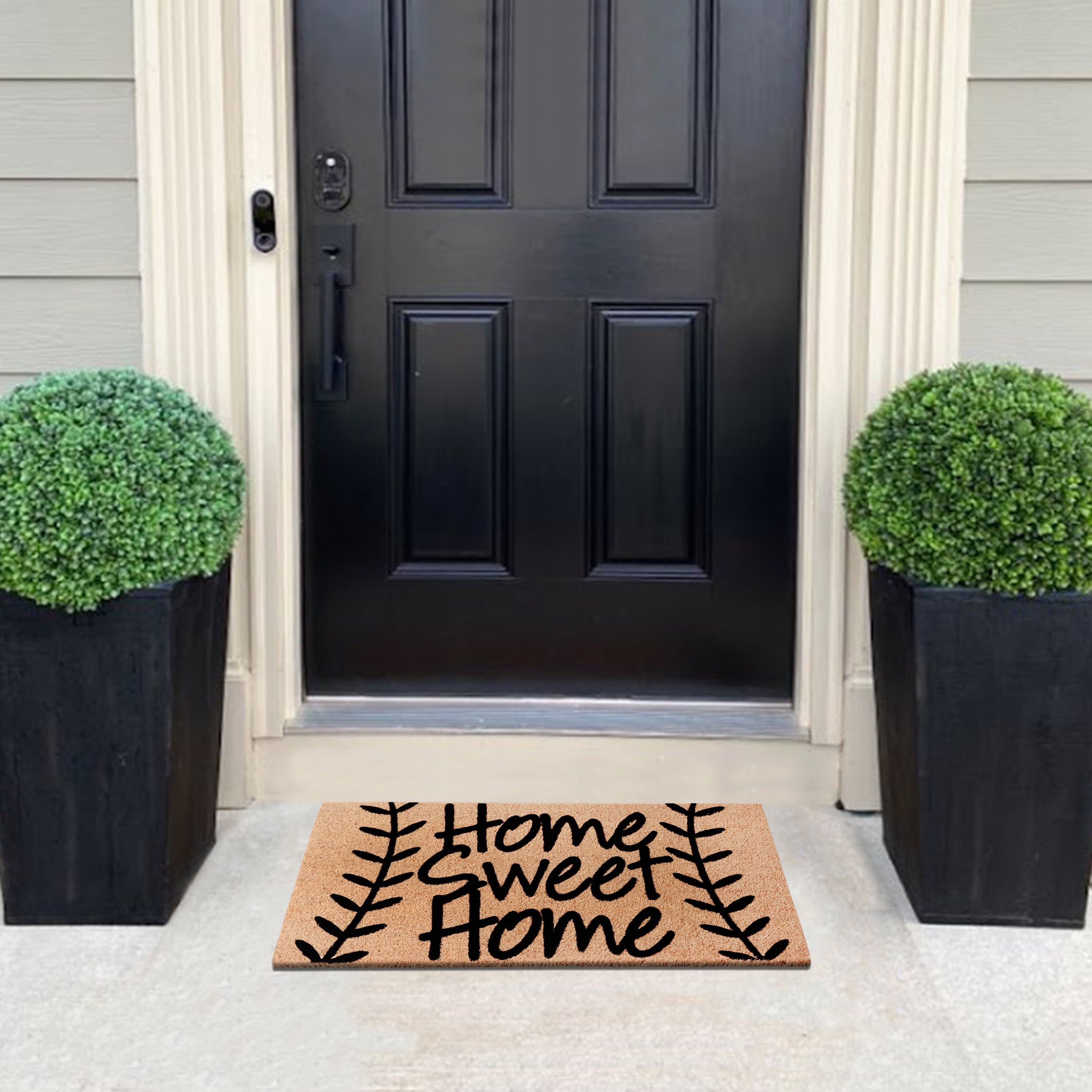 A1HC Natural Coir Flocked Doormat, Leafy Home Sweet Home Black , 18"x30", Durable Outdoor Welcome Mat, Non-Slip, Pet Friendly