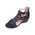 thumbnail image 2 of Tuobarr Women's Wedge Sandals Women's Cut-Out Casual Slippers Wedge Heel Shoes Buckle Comfortable Sandals Black US Size 7, 2 of 5