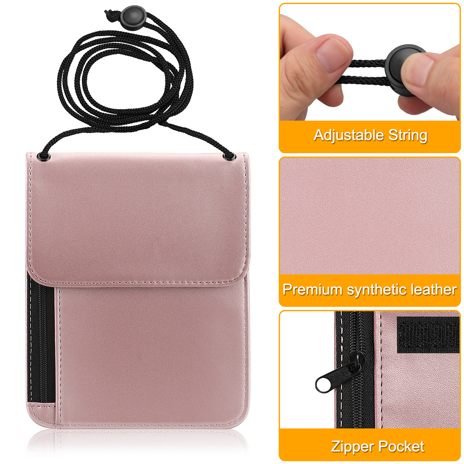 Fintie Passport Holder Neck Pouch [RFID Blocking] Premium PU Leather Travel Wallet, Rose Gold - image 4 of 7