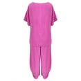 thumbnail image 4 of Manxivoo Summer Pants Women Suit Fashion Comfortable Short Sleeve and Long Pants Solid Color Top and Pants Set Cotton and Linen Womens Pants Pink, 4 of 6