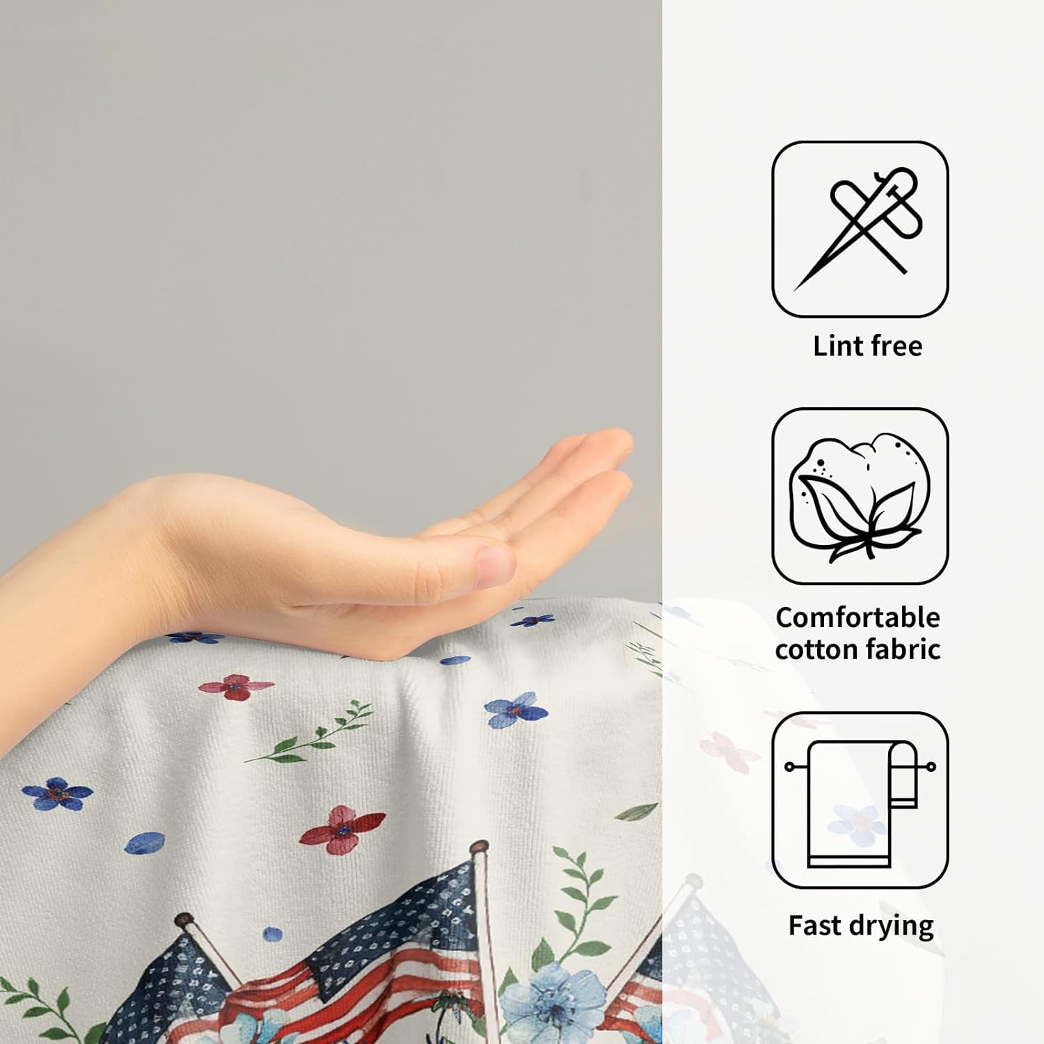 American Patriotic Floral Hand Towels for Bathroom Red Flower Vase Decorative Kitchen Towel Memorial Day Soft Fingertip Dish Guest Towels