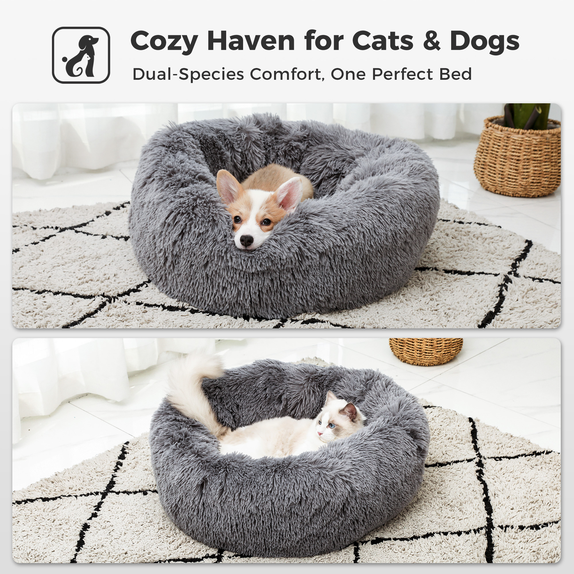 Pawz Road Calming Donut Dog Bed 30 Inch Grey photo 7