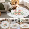 thumbnail image 5 of Large Round Rug 8Ft Washable Non-Slip, Pink Floral Easter Circle Area Rugs for Living Room Bedroom, Spring Flowers Grey Checkered Indoor Floor Mats Carpet Runner for Home Decor, 5 of 8
