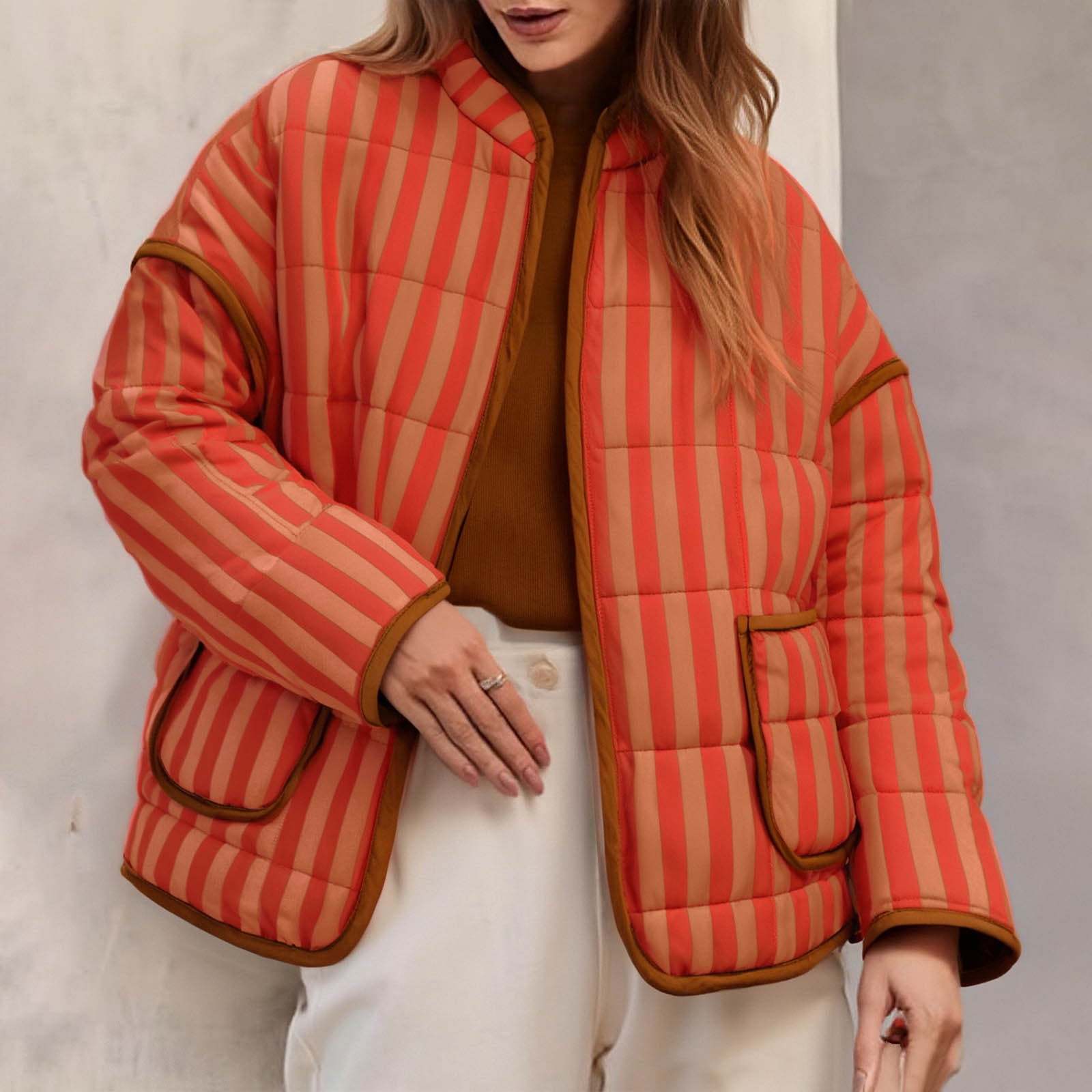 UPPADA Women's Winter Quilted Jackets Lightweight Puffer Coats Quilted Padded Full-Zip Outerwear Water-Resistant Winter Coat with Pockets,Puffer Jacket Orange,M
