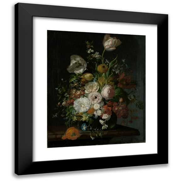 Rachel Ruysch 12x14 Black Modern Framed Museum Art Print Titled - Still Life with Flowers in a Glass Vase (C. 1690 - C. 1720)