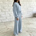 thumbnail image 7 of Women's Vintage Polka Dot 2 Piece Outfits Crop Sweatshirt and Loose Fit Wide Leg Flare Pants Y2K Retro Streetwear Casual Tracksuit Set Light Blue, 7 of 7