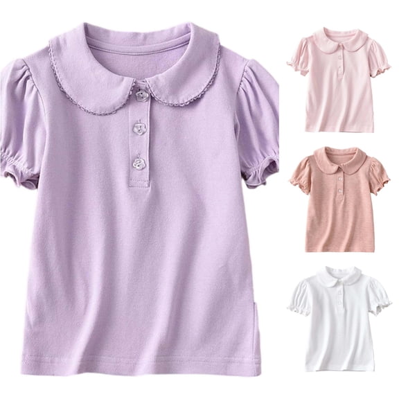 Gyujnb Ruffle Collar Short Sleeve Sleeve Polo Top Back to School Casual Daily Wear (Little Girls, Big Girls),10-11 Years