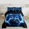 thumbnail image 2 of Castle Fairy 3-Piece Full Size Comforter Set - Abstract Blue Lightning Gamepads Print, 2 of 8