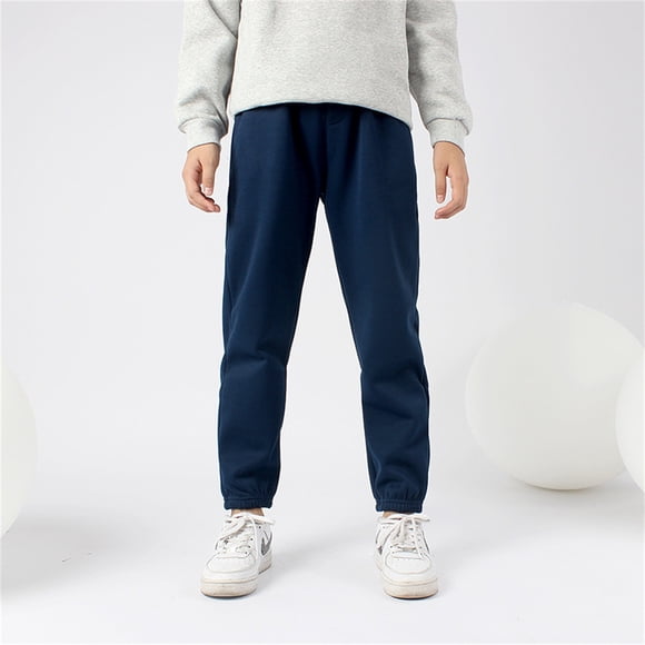 HAJGJP Boys Girls Active Pants Jogger Sweatpants With Pockets Kids Trousers Casual Solid Pants Boy’s Pants Navy,5-6 Years
