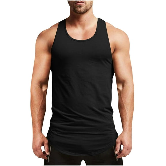 Tank Tops Men Qiggri Men's Vintage Solid Color Casual Fitness Sport Permeability Round Neck Tank Top