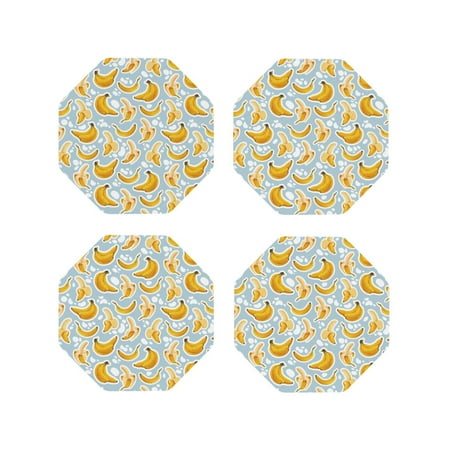

Drink Coasters Set of 4 Cute Banana Blue Leather Coasters for Coffee Table Protector Heat Resistant Cute Coasters for Home Decor Housewarming Gifts Bar Kitchen 4 Inch Octagon