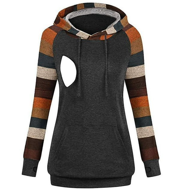 Gibobby Sudadera con capucha y bolsillos Suéter de lactancia informal con capucha y estampado superior para mujer (Negro, M)