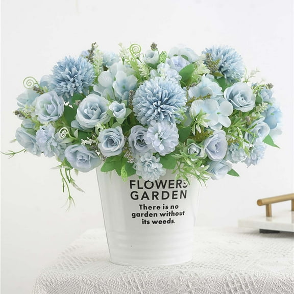 YiBai Blue Artificial Flowers for Outdoors Beautiful Artificial Silk Fake Flowers Wedding Valentines Bouquet Bridal Decor #.521