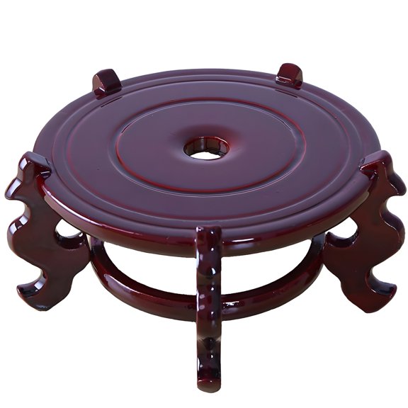 Chinese Wooden Fishbowl Stand, Carved Plant Pot Pedestal with Gloss Lacquer Finish, Round Display Base for Ceramic Vases, Bonsai or Planters, Classic Asian Style Plant Holder