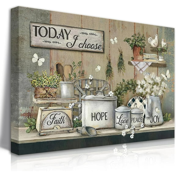 Country Kitchen Canvas Wall Art Vintage Farmhouse Kitchen Wall Decor Farm Positive Words Picture Poster Prints for Living Room Dining Room Hallway Home Artwork Ready to Hang Size 12x16 Inch