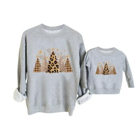 

JDEFEG Family Matching Christmas Pajamas Boys Girls Womens Casual Christmas Printed Sweatshirt Long Sleeved Soild Color O Neck Sweatshirt Family Matching Pajama Pants Christmas Grey Xxl