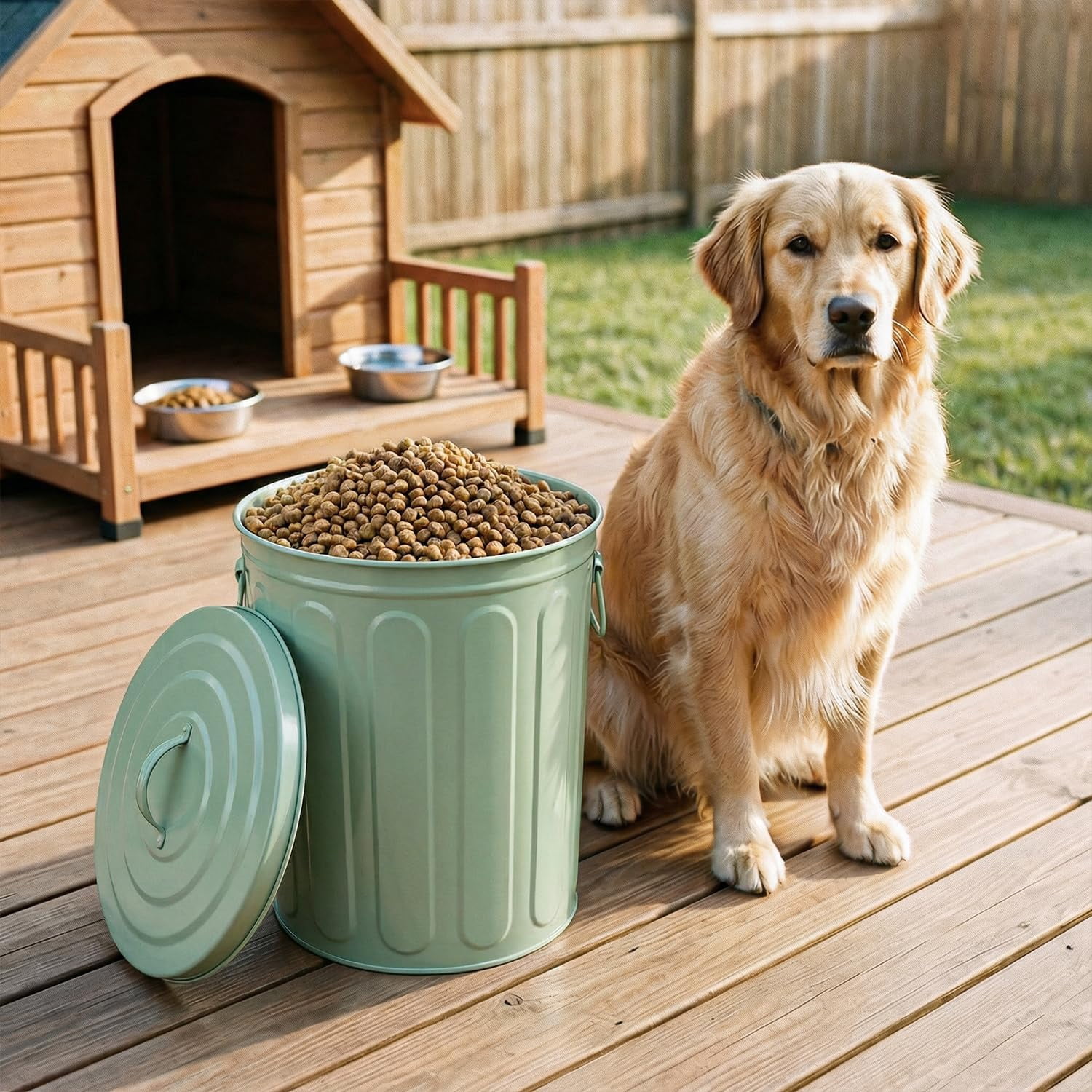 Neatifyes 5 Gallon Small Metal Trash Can with Lid Outdoor Galvanized Steel Bucket with Lid 5 Gal Storage Can for Dog Food Bird Seed Storage Container Rodent Pet Proof, Green