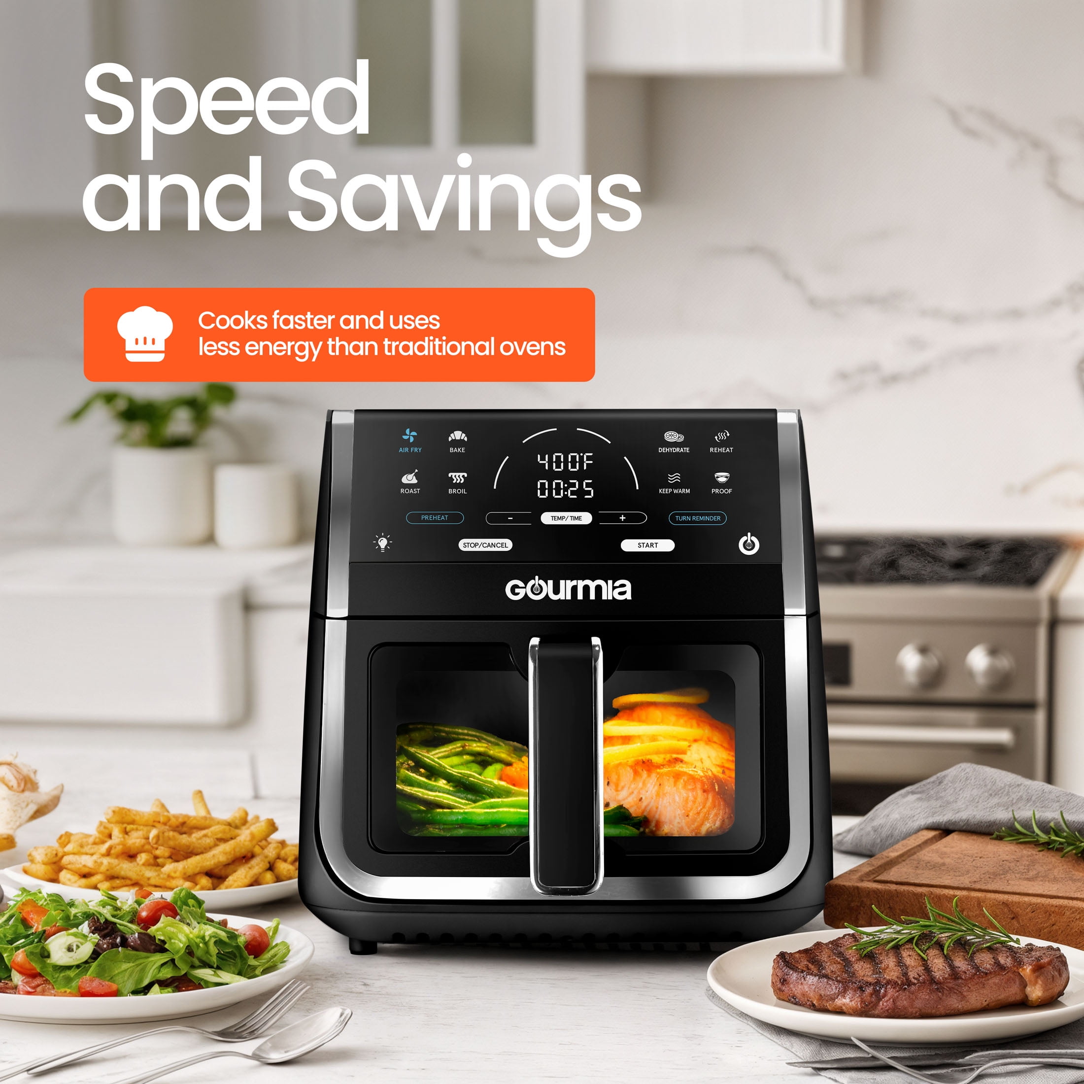 Gourmia 8-Quart Digital Window Air Fryer with 8 One-Touch Cooking