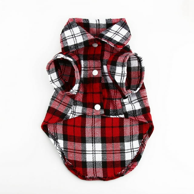 Nueva camiseta a cuadros para cachorro de perro pequeño, abrigo con solapa, chaqueta para gato, ropa de disfraz, rojo M