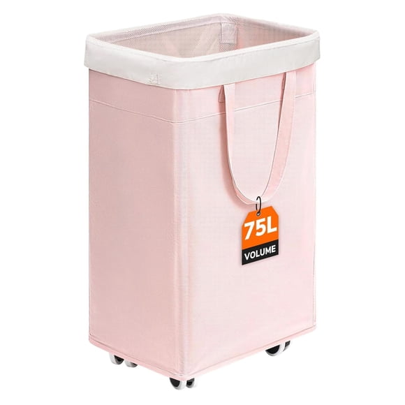 Cesto para ropa sucia CHICVITA Slim con ruedas, 75 L, lona rosa, 75 x 30 x 63 cm