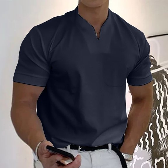 Viikei Mens Shirts Clearance Mens Plus Shirts Mens Short Sleeve Shirts Short Sleeve for Men Casual Solid with Pockets Sports V-neck Fitness Training Clothes