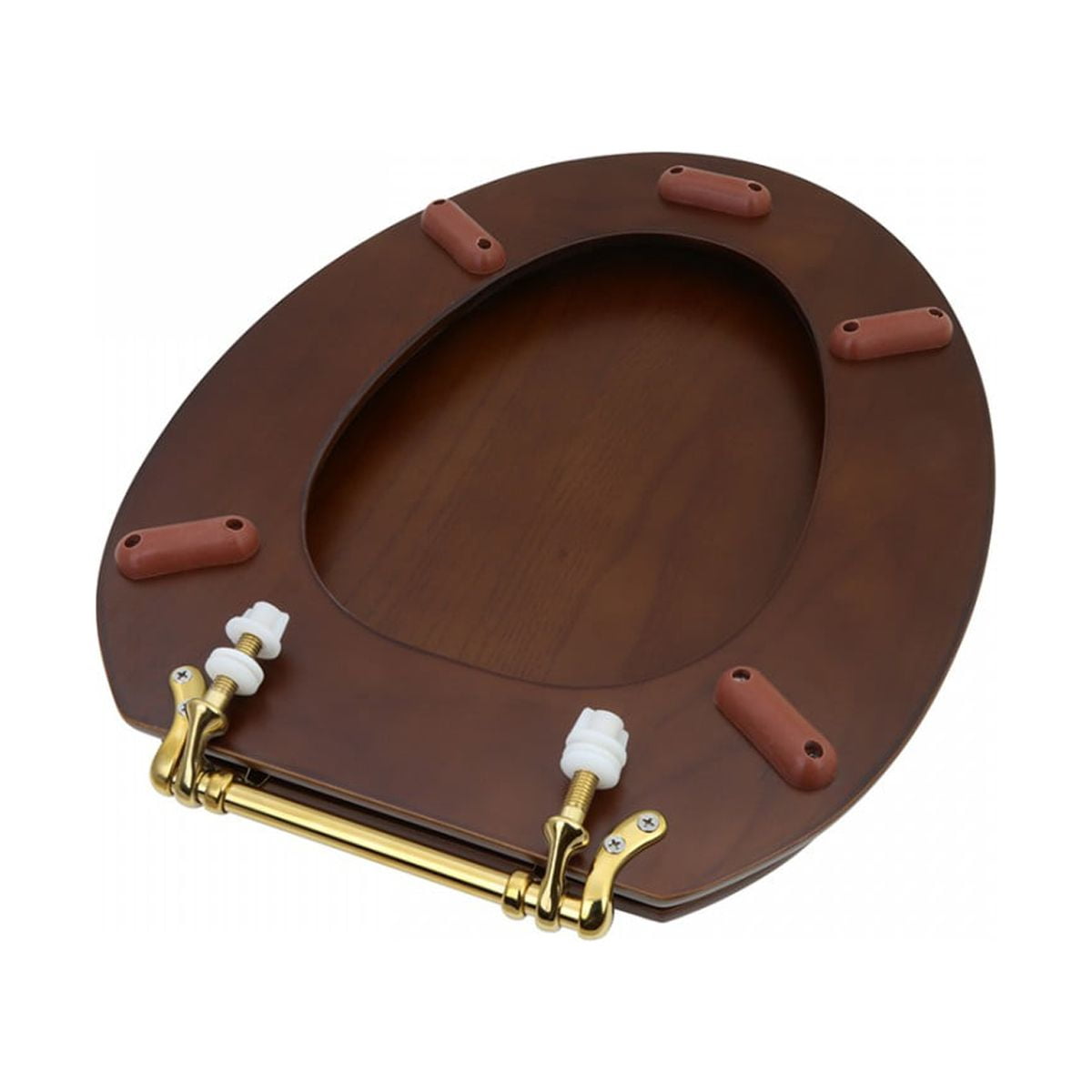 Renovators Supply Dark Oak Wooden Toilet Seat Elongated Toilet Seat w/Brass PVD Hinges and Non Slip Bumper