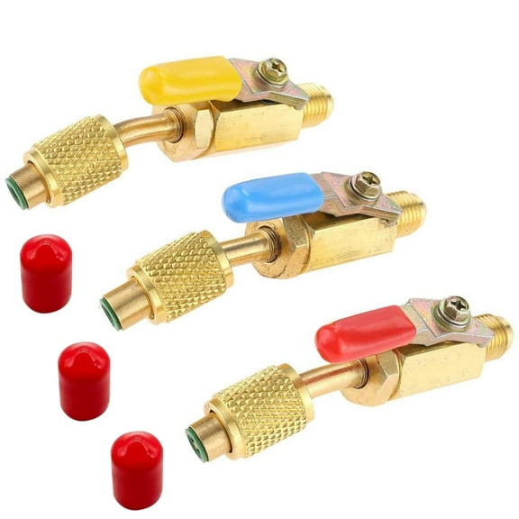 3PCS Brass Air Conditioning Shut Valve For AC Charging Hoses HVAC 1/4" AC Refrigerant TAPDRA Accessory Part