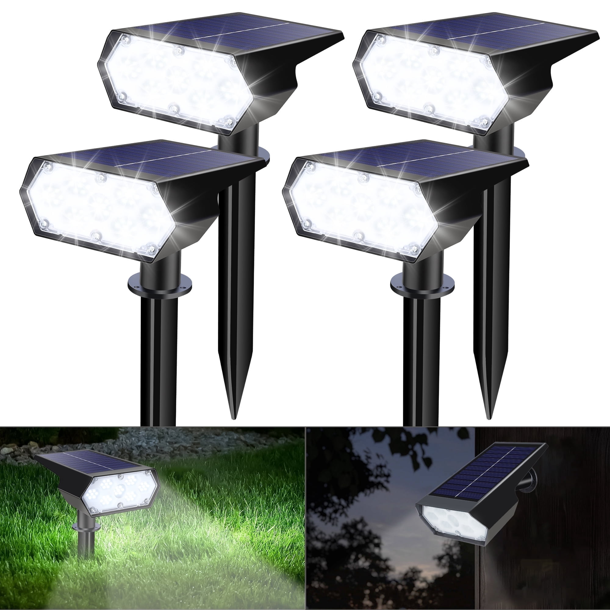 Toodour Solar Lights Outdoor, 4 Pack 49 LED Super Bright Solar Spot Lights with 2 Lighting Mode, Waterproof Solar Powered Landscape Spotlights for Garden Yard Patio Walkway Outdoor Decor, White