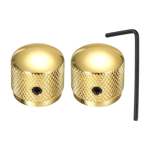 Uxcell 2Pcs Metal Guitar Knobs, 1/4" Universal Volume Tone Audio Control Dome Knob for Guitar, Bass with Wrench, Gold