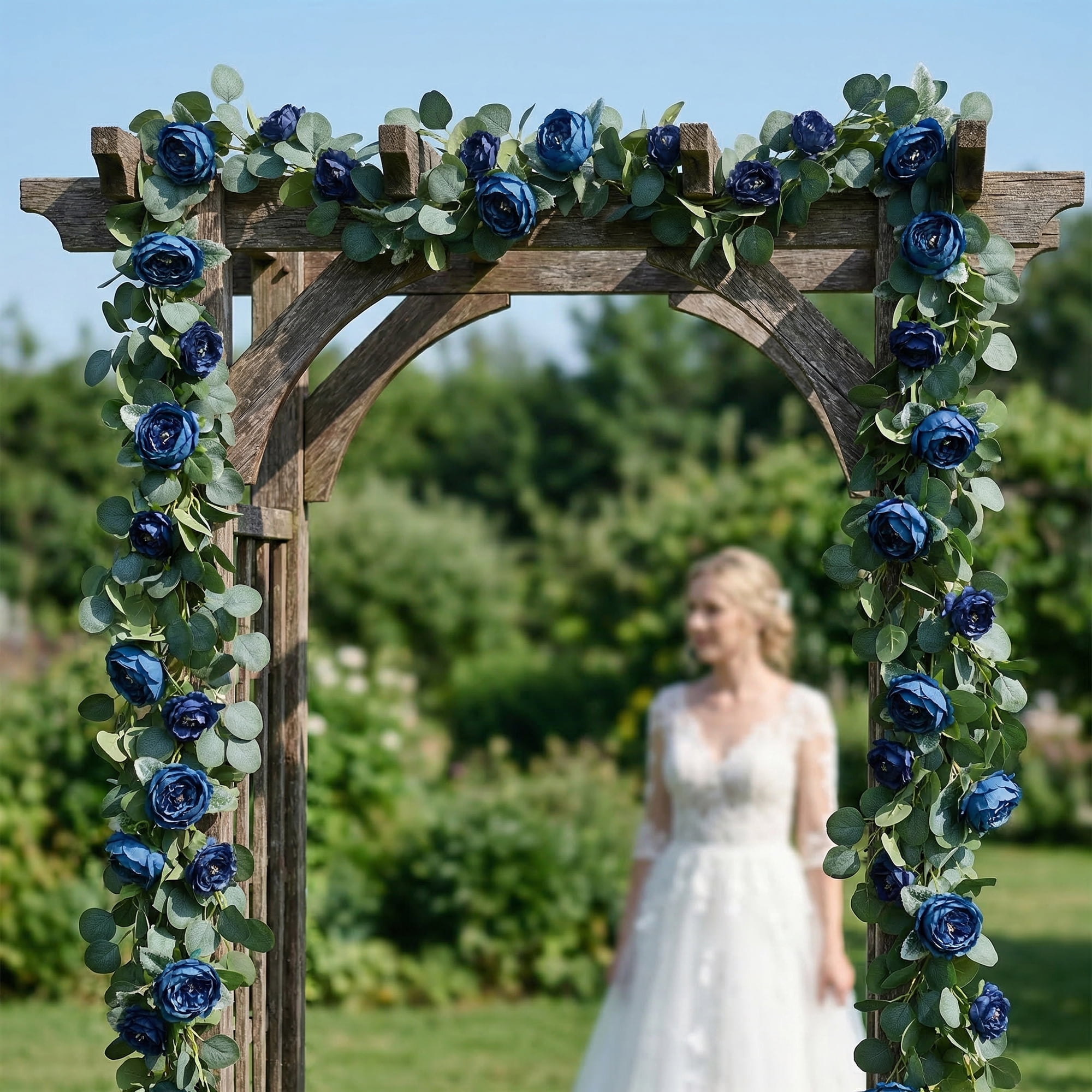 Unique Bargains 4Pcs Artificial Eucalyptus Garland Faux Flower Vine Blue Red 71inch