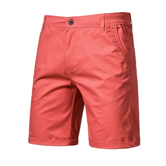 Daqian Big Mens Shorts Men Casual Solid Zip-fly Straight-leg Knee Length Button Mid Waist Cargo Pants Mens Shorts Watermelon Red 10(XL)